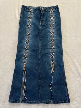 Vintage Y2K Be Bop Denim Lace Maxi Skirt Size 8 - READ
